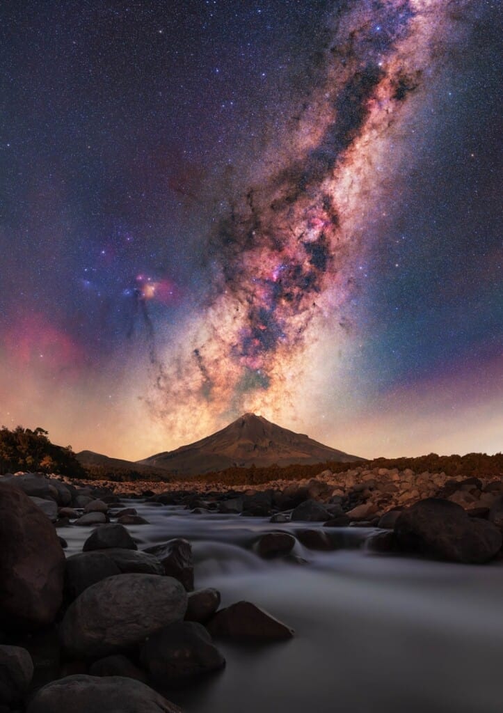 Milky Way Rising Over Stony River and Mt. Taranaki by Brendan Larsen