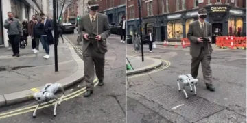 London Streets are Shocked as a Robodog Walks with a Man Wearing Apple Vision Pro