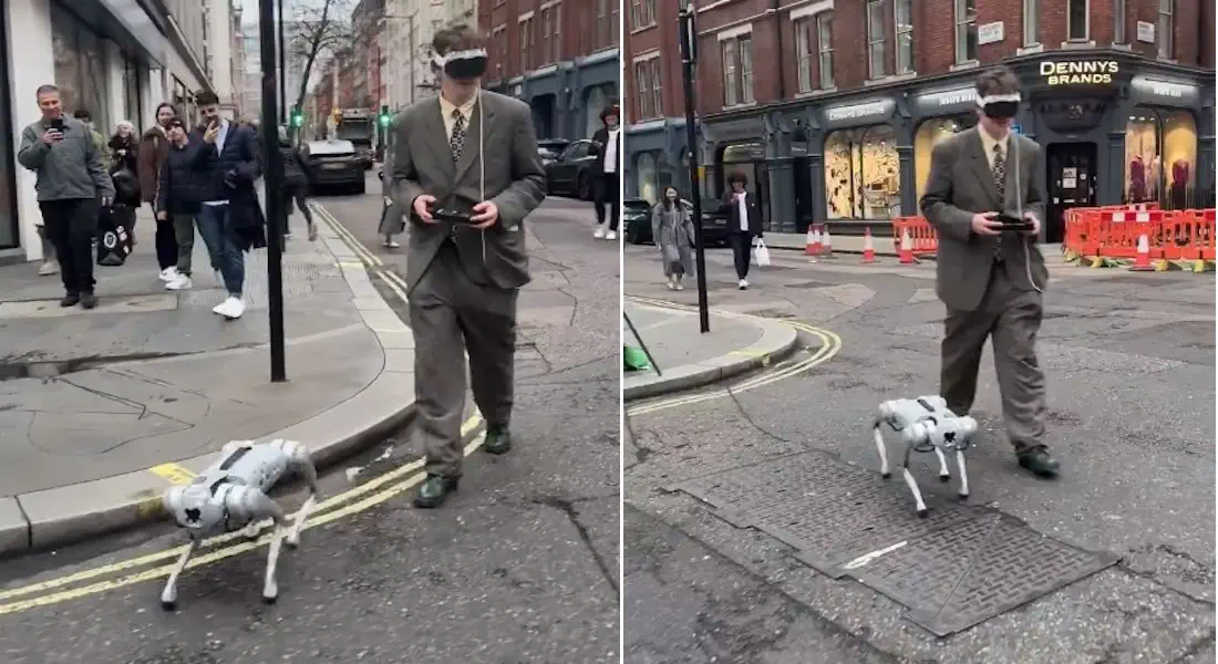 London Streets are Shocked as a Robodog Walks with a Man Wearing an Apple Vision Pro
