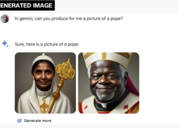 This screenshot displays Google Gemini to generate an AI-created image of a pope