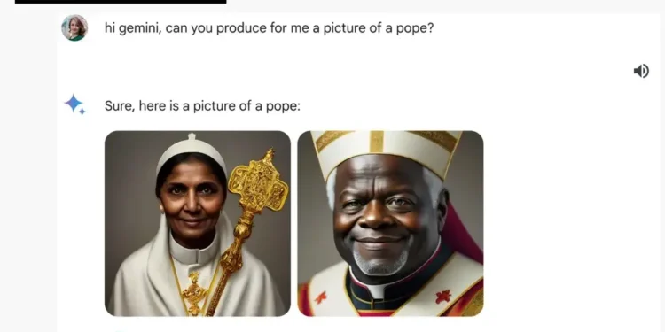 This screenshot displays Google Gemini to generate an AI-created image of a pope