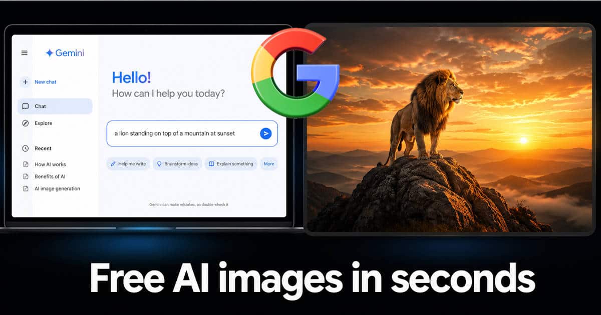 Google Gemini AI image generation tool showing a text prompt and generated image
