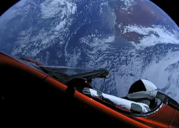 SpaceX Starman in Tesla Roadster Leaving Earth